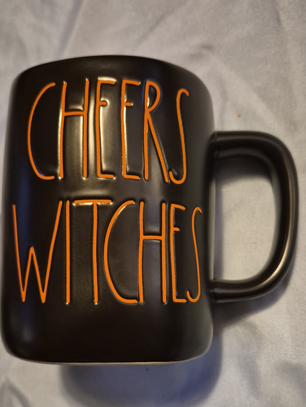 Rae Dunn Black Mug with Orange Lettering - "CHEERS WITCHES"